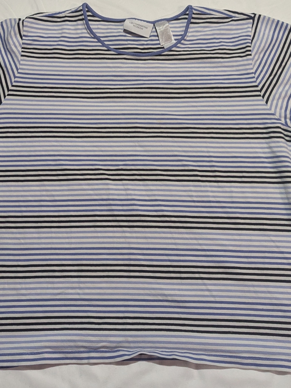 Claiborne Striped Short Sleeve Tee in Blue, Black and White